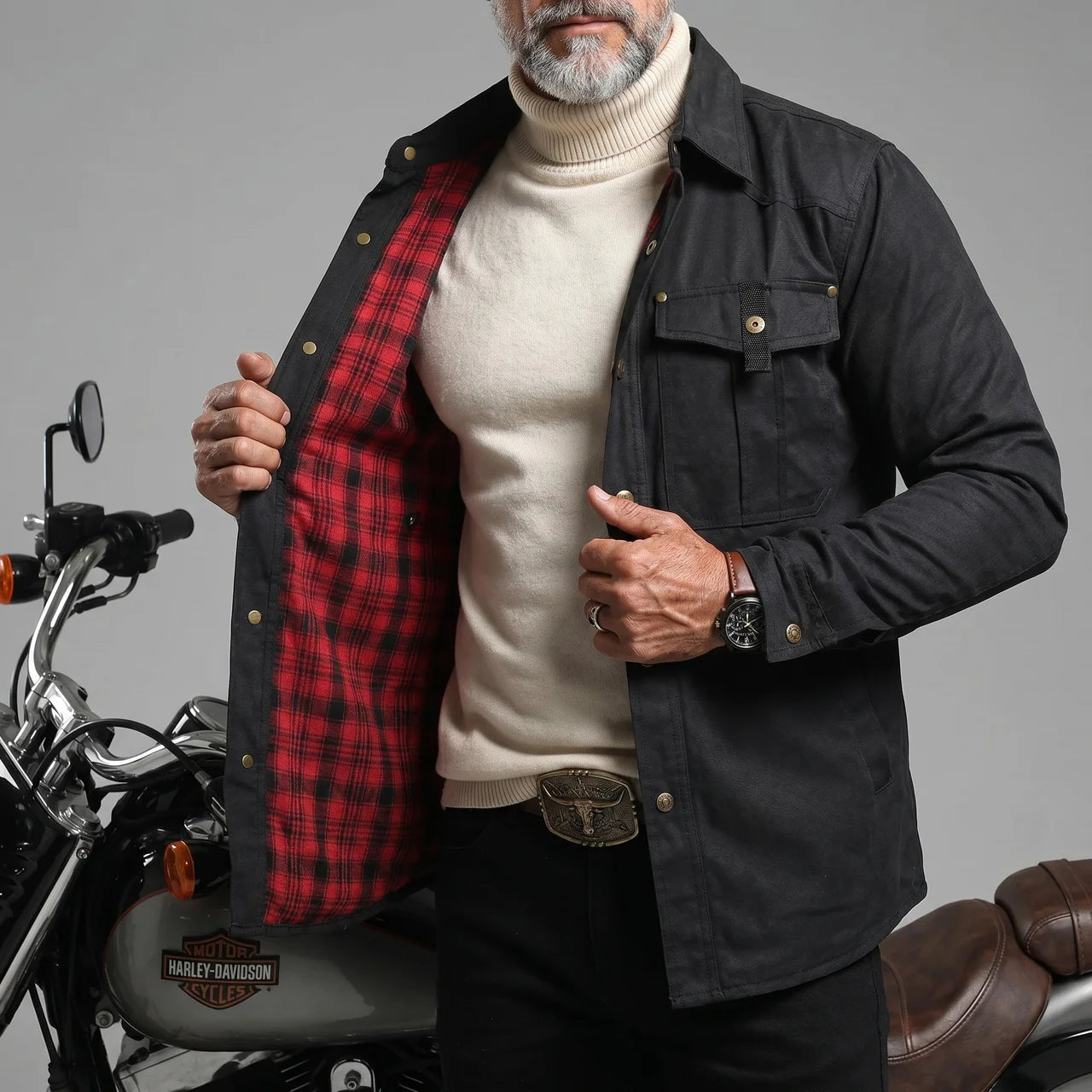 EKON Plaid-Lined Western Jacket