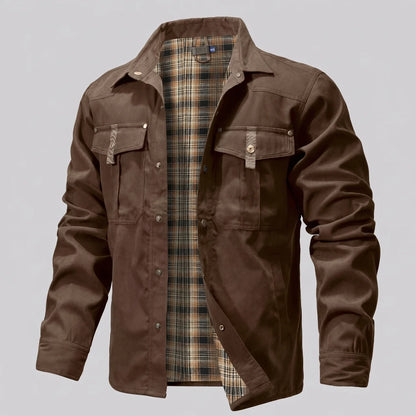 EKON Plaid-Lined Western Jacket Brown