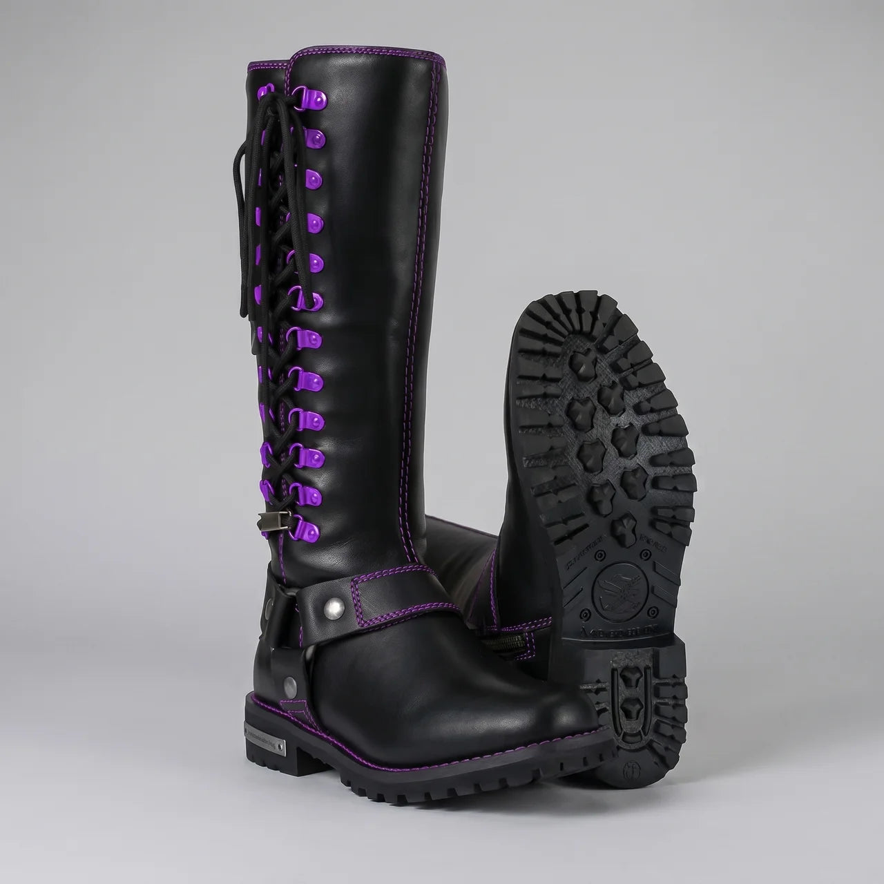 EKON Harness Tall Moto Boots Purple