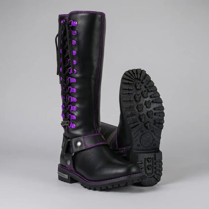 EKON Harness Tall Moto Boots Purple
