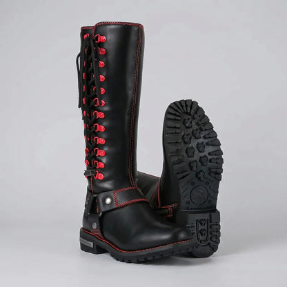 EKON Harness Tall Moto Boots Red