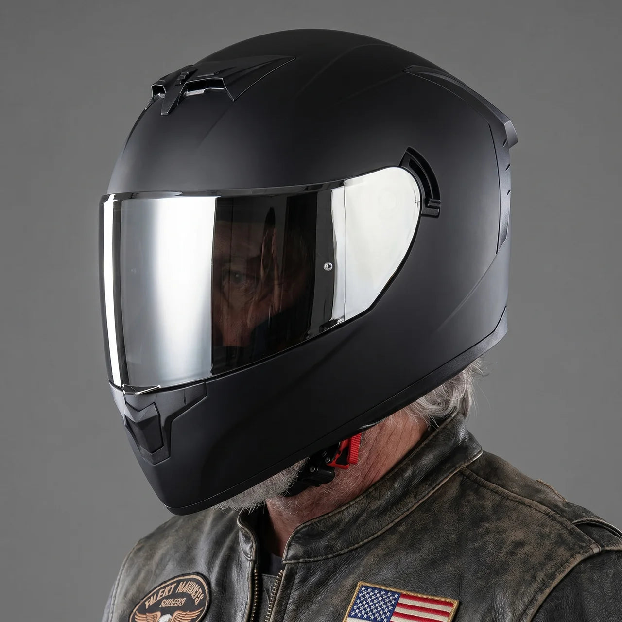 EKON Silver-Finish Visor Full-Face Helmet