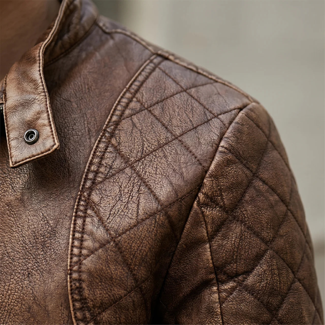 EKON Quilted Vintage Moto Jacket