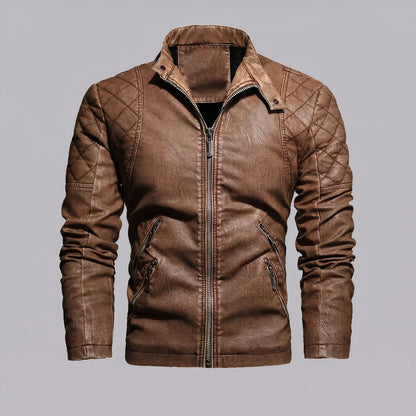 EKON Quilted Vintage Moto Jacket Brown
