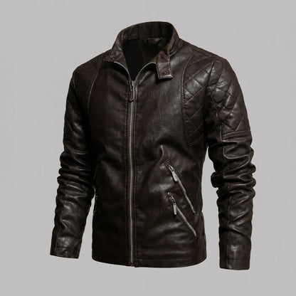EKON Quilted Vintage Moto Jacket Coffee