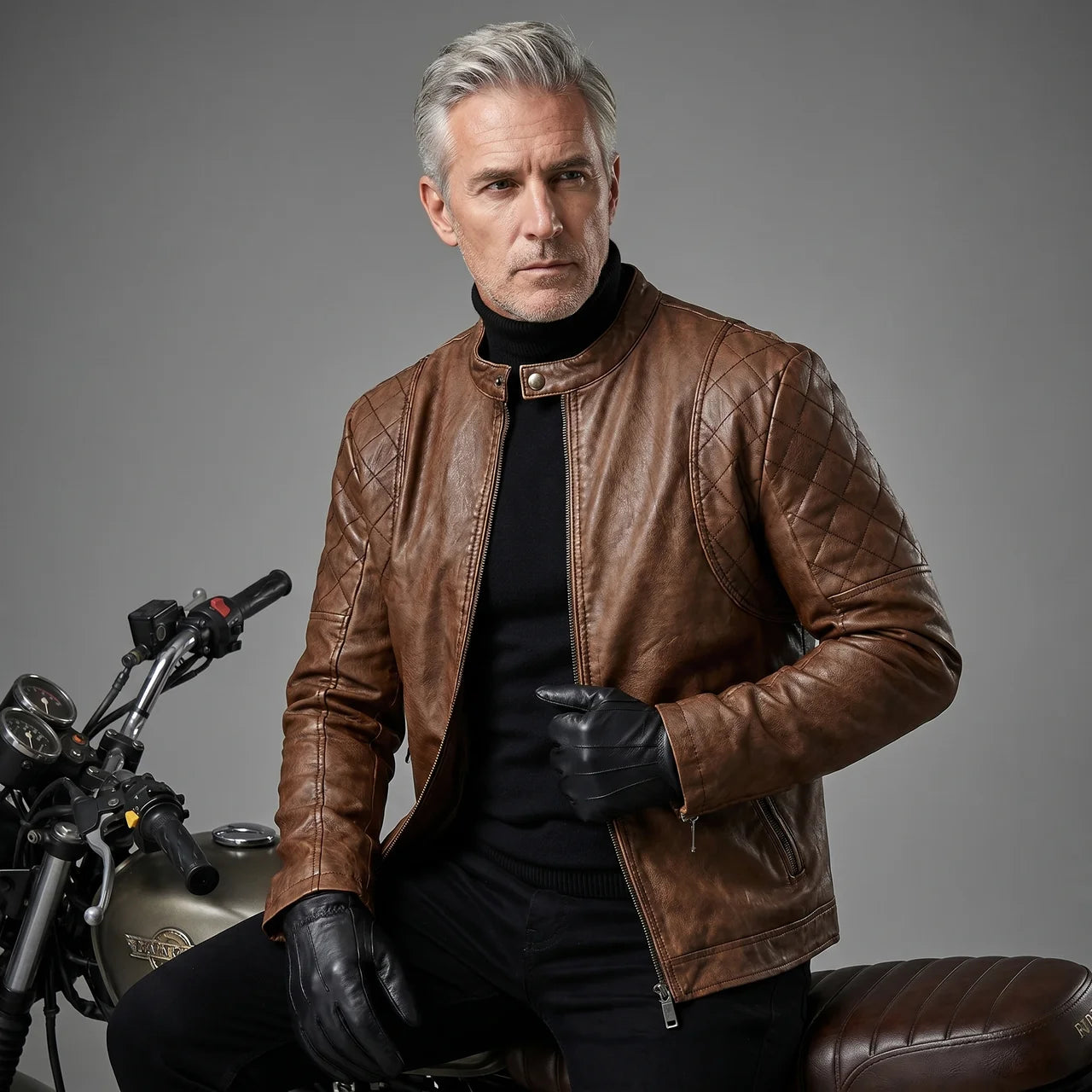 EKON Quilted Vintage Moto Jacket