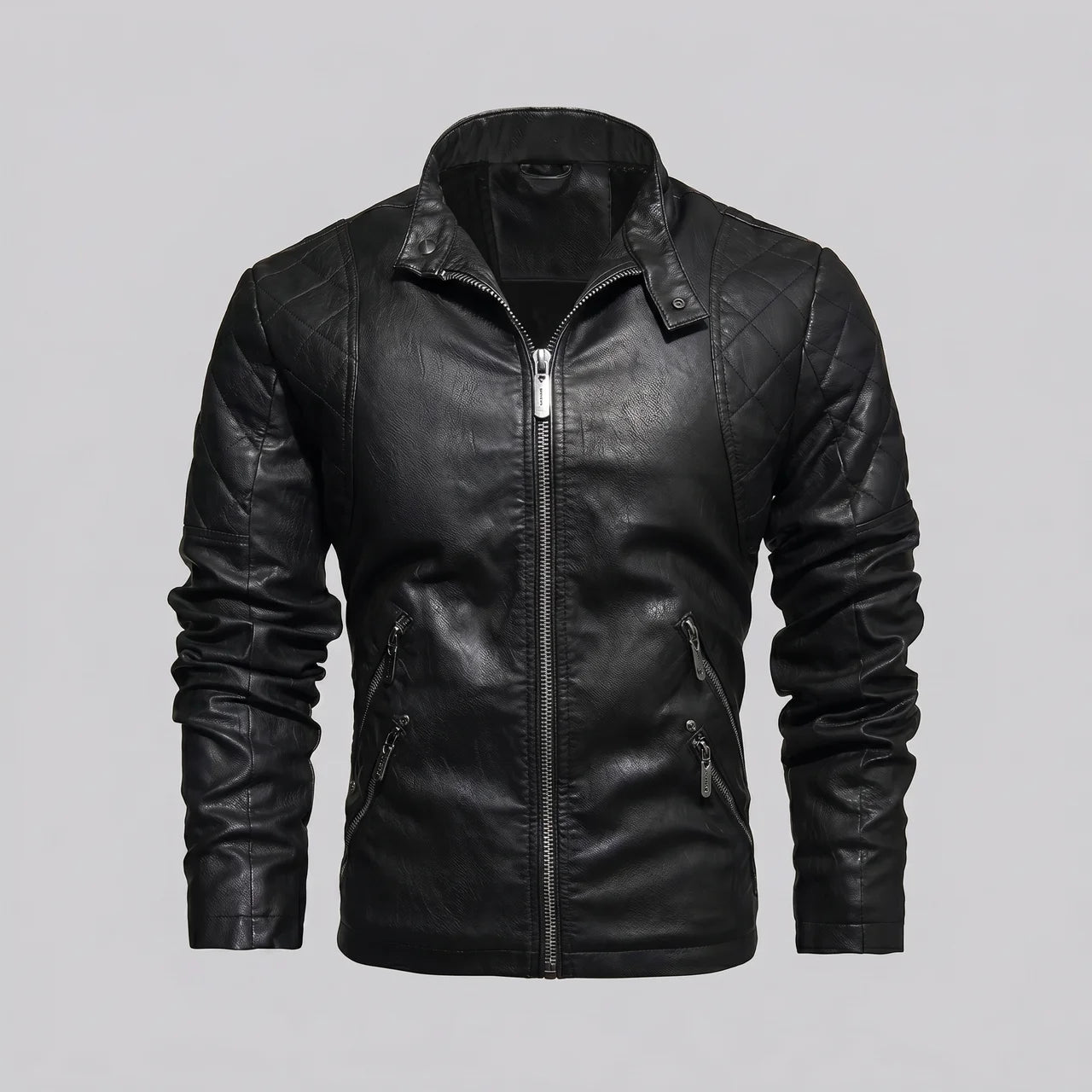 EKON Quilted Vintage Moto Jacket Black