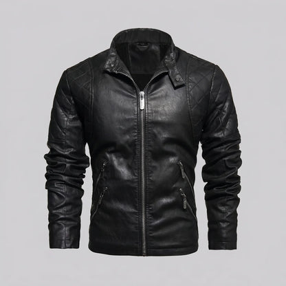 EKON Quilted Vintage Moto Jacket Black