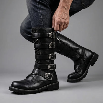 EKON Men’s Side-Zip Buckle Moto Boots