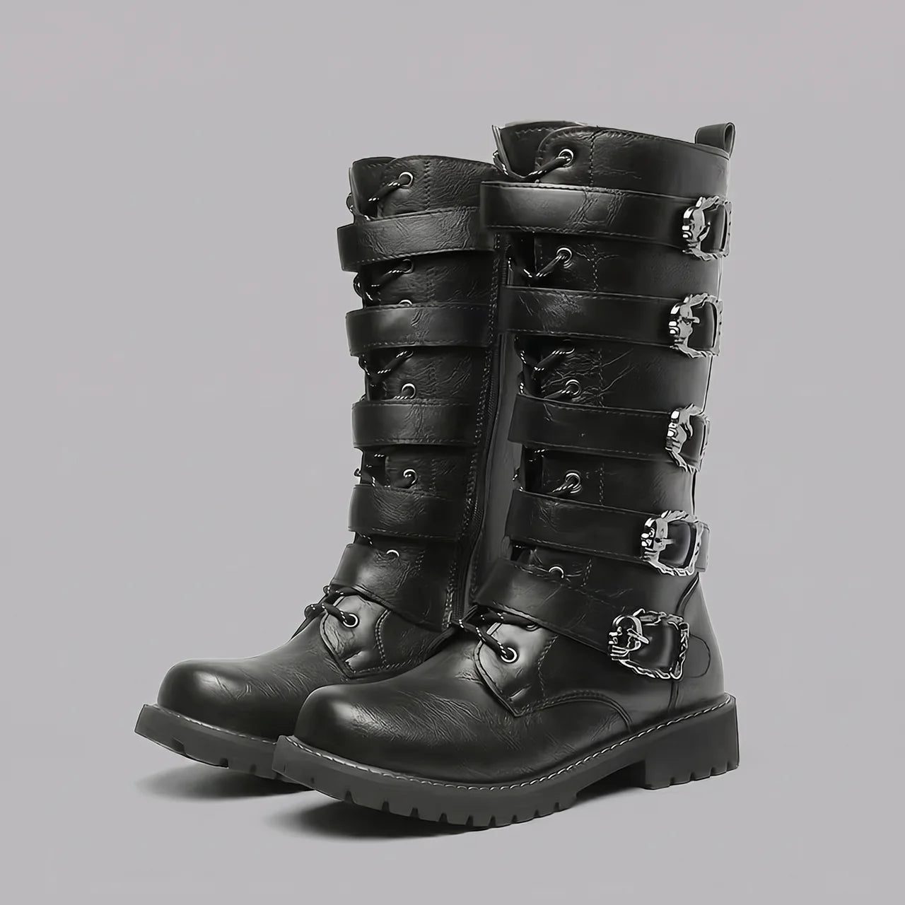 EKON Men’s Side-Zip Buckle Moto Boots