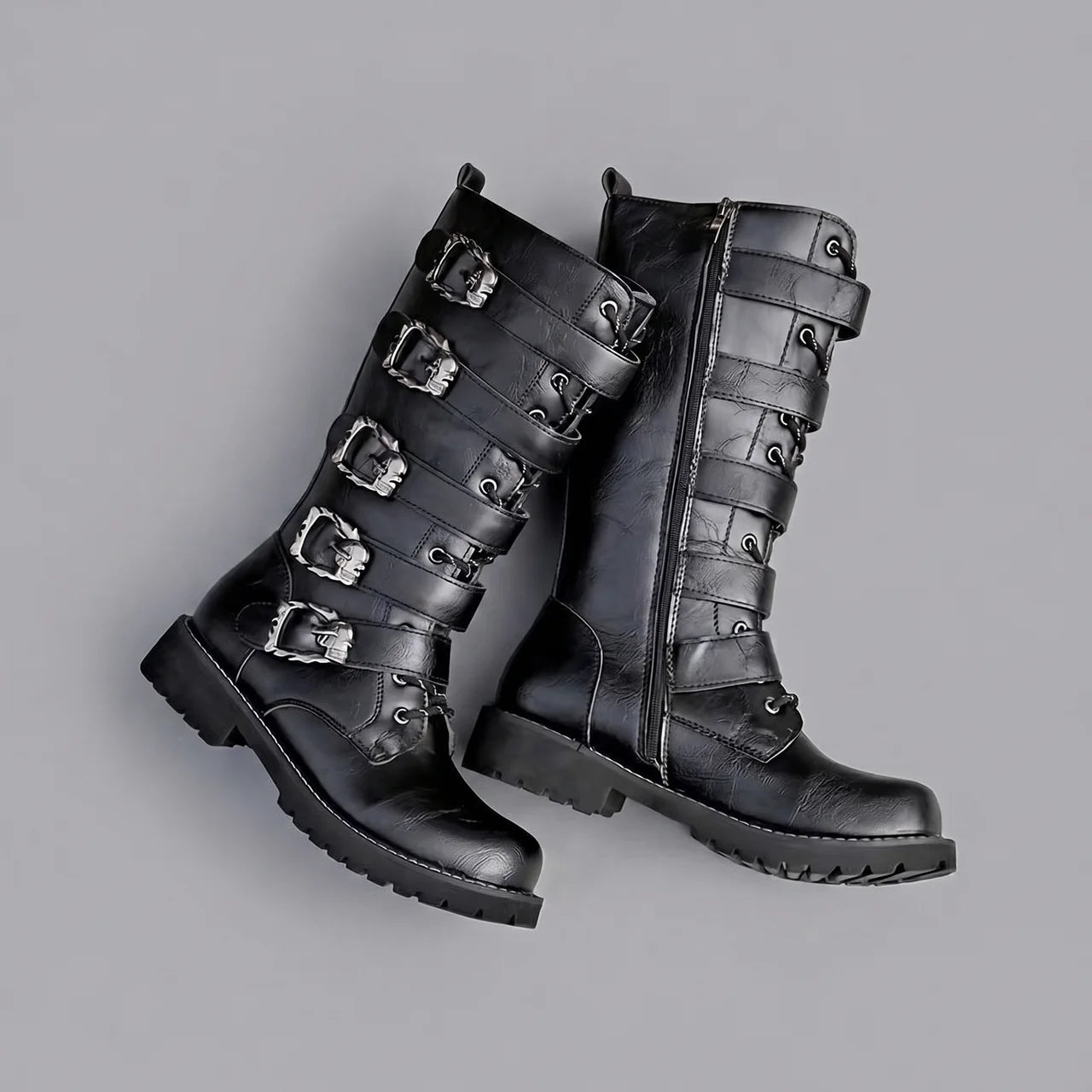 EKON Men’s Side-Zip Buckle Moto Boots