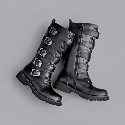 EKON Men’s Side-Zip Buckle Moto Boots