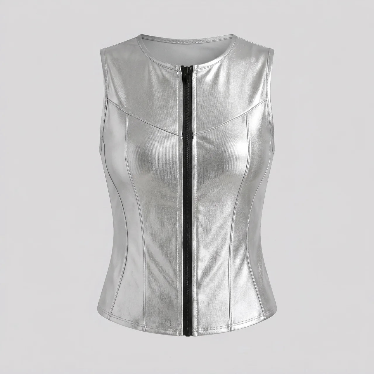 EKON Sculpted Slim Zip Vest Silver