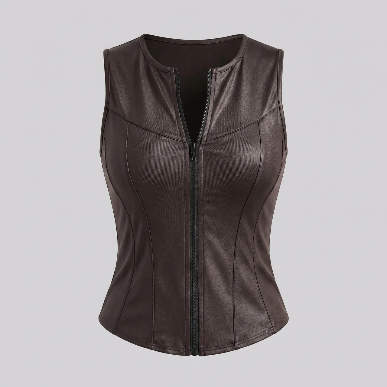 EKON Sculpted Slim Zip Vest Dark Brown