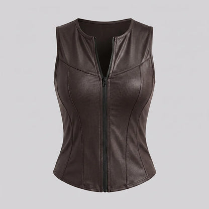 EKON Sculpted Slim Zip Vest Dark Brown