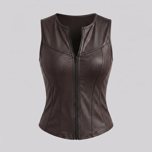 EKON Sculpted Slim Zip Vest Dark Brown