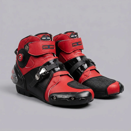 EKON Buckled Reinforced Moto Shoes Red