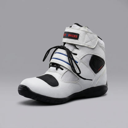 EKON Reinforced Secure-Fit Moto Shoes White
