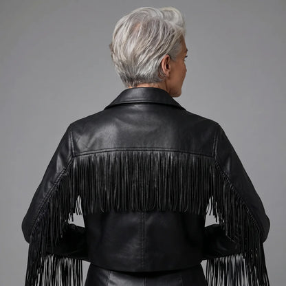 EKON Fringe Cropped Moto Jacket