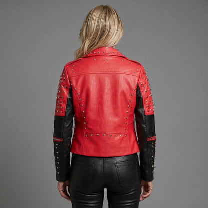 EKON Women’s Bicolor Studded Moto Jacket