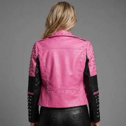 EKON Women’s Bicolor Studded Moto Jacket