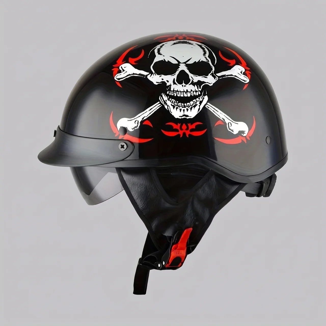 EKON Skull-Graphic Visor Half Helmet