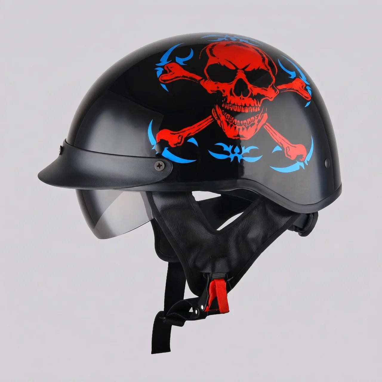 EKON Skull-Graphic Visor Half Helmet