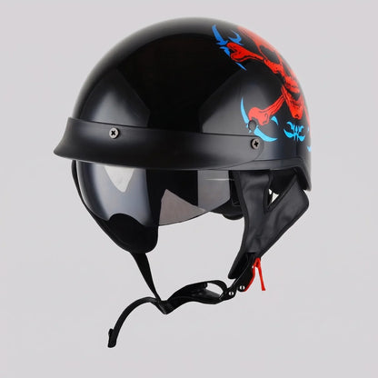 EKON Skull-Graphic Visor Half Helmet