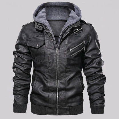 EKON Detachable Hood Moto Jacket Black