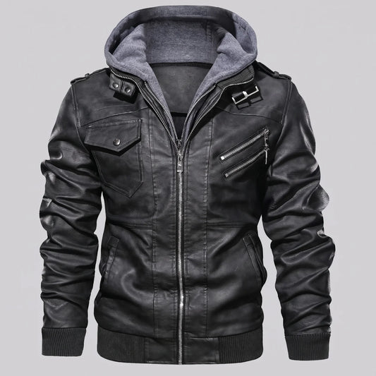 EKON Detachable Hood Moto Jacket Black
