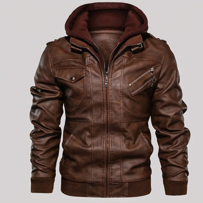 EKON Detachable Hood Moto Jacket Brown