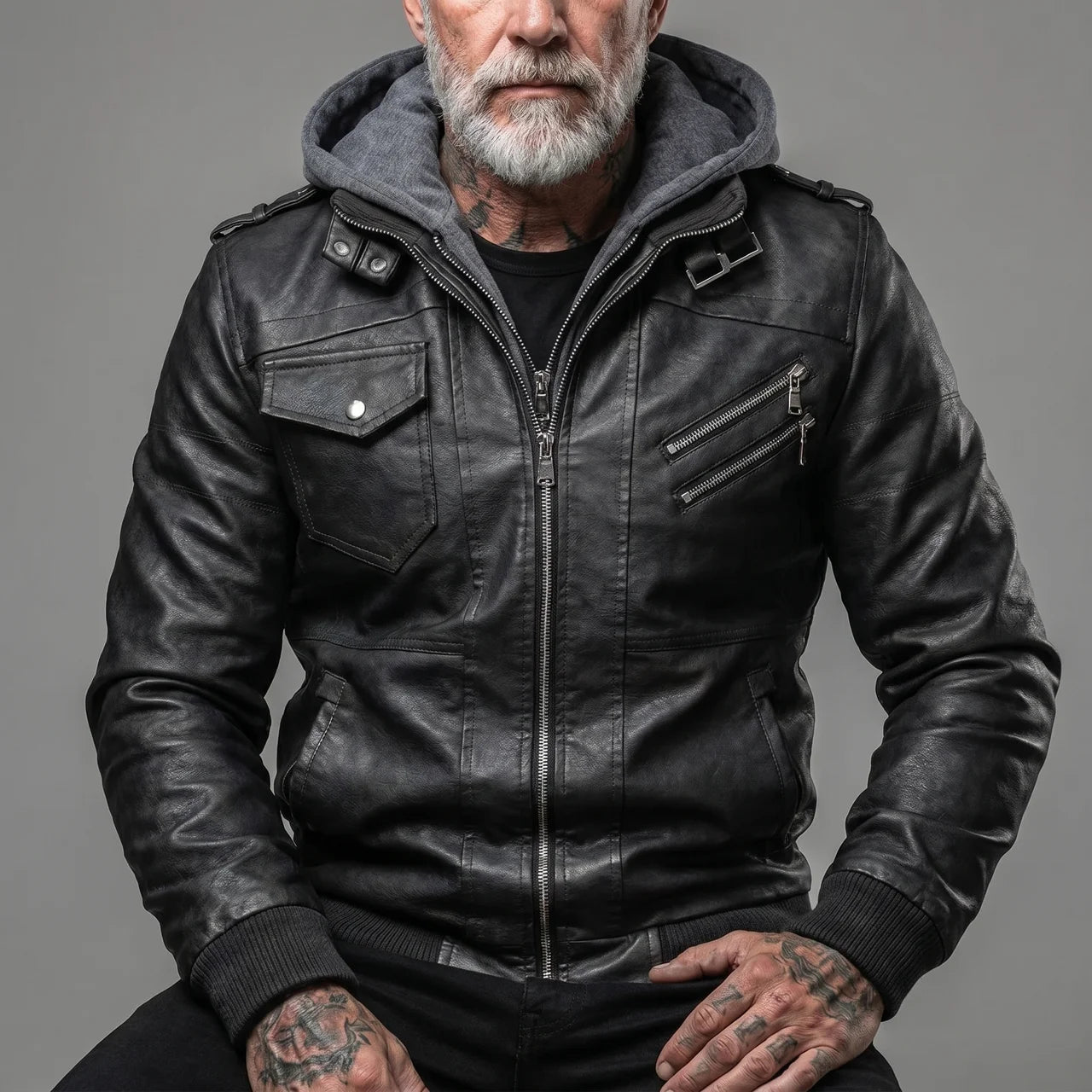 EKON Detachable Hood Moto Jacket
