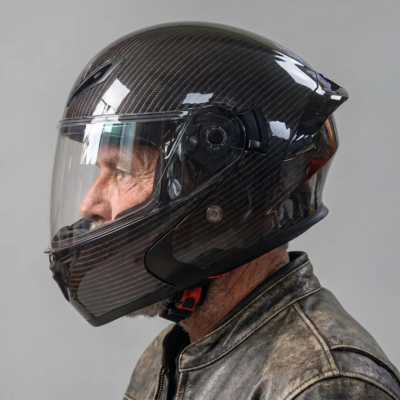 EKON Brown Carbon-Style Full-Face Helmet
