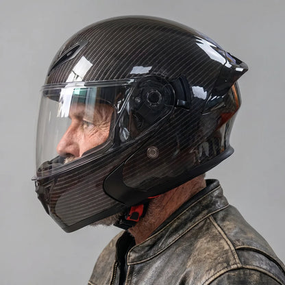 EKON Brown Carbon-Style Full-Face Helmet