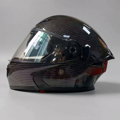 EKON Brown Carbon-Style Full-Face Helmet