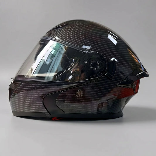 EKON Brown Carbon-Style Full-Face Helmet