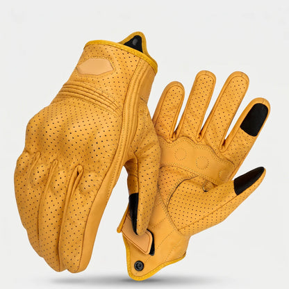 EKON Perforated Goatskin Riding Gloves Yellow