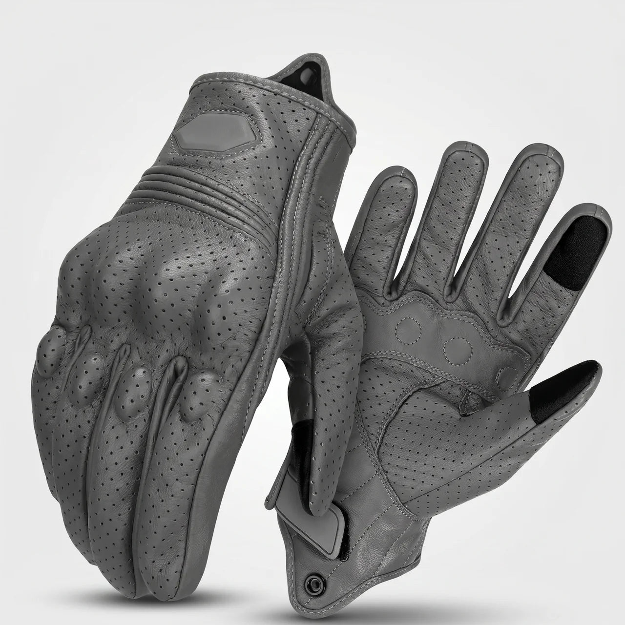 EKON Perforated Goatskin Riding Gloves Gray