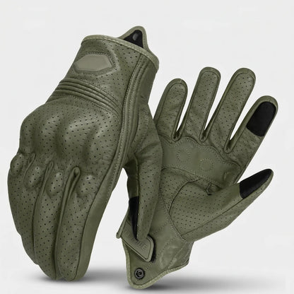 EKON Perforated Goatskin Riding Gloves Green