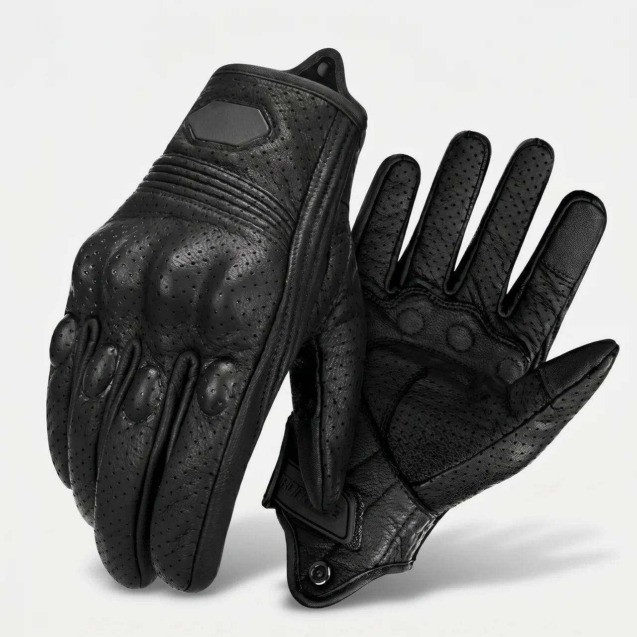 EKON Perforated Goatskin Riding Gloves Black
