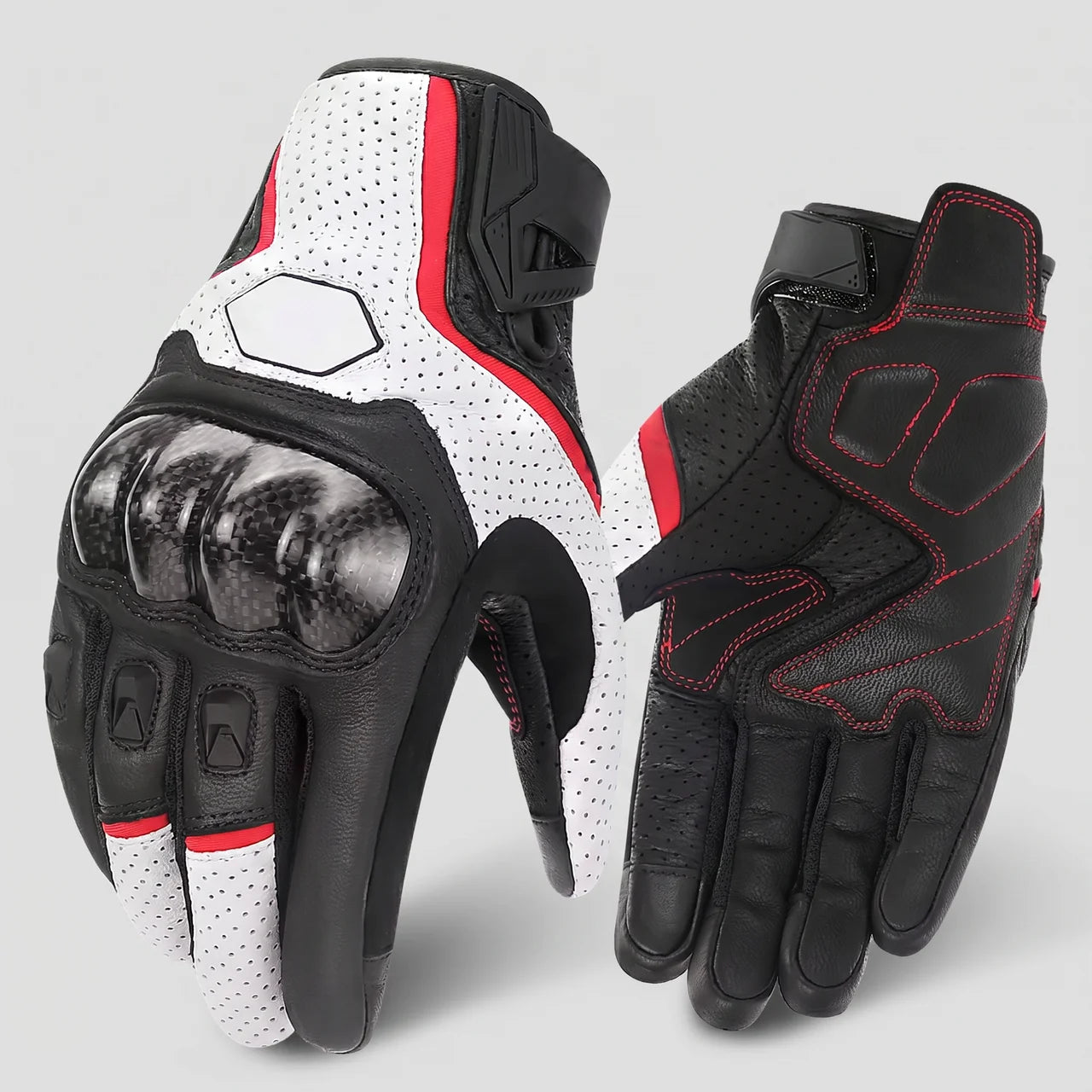 EKON Armored Cowhide Riding Gloves White