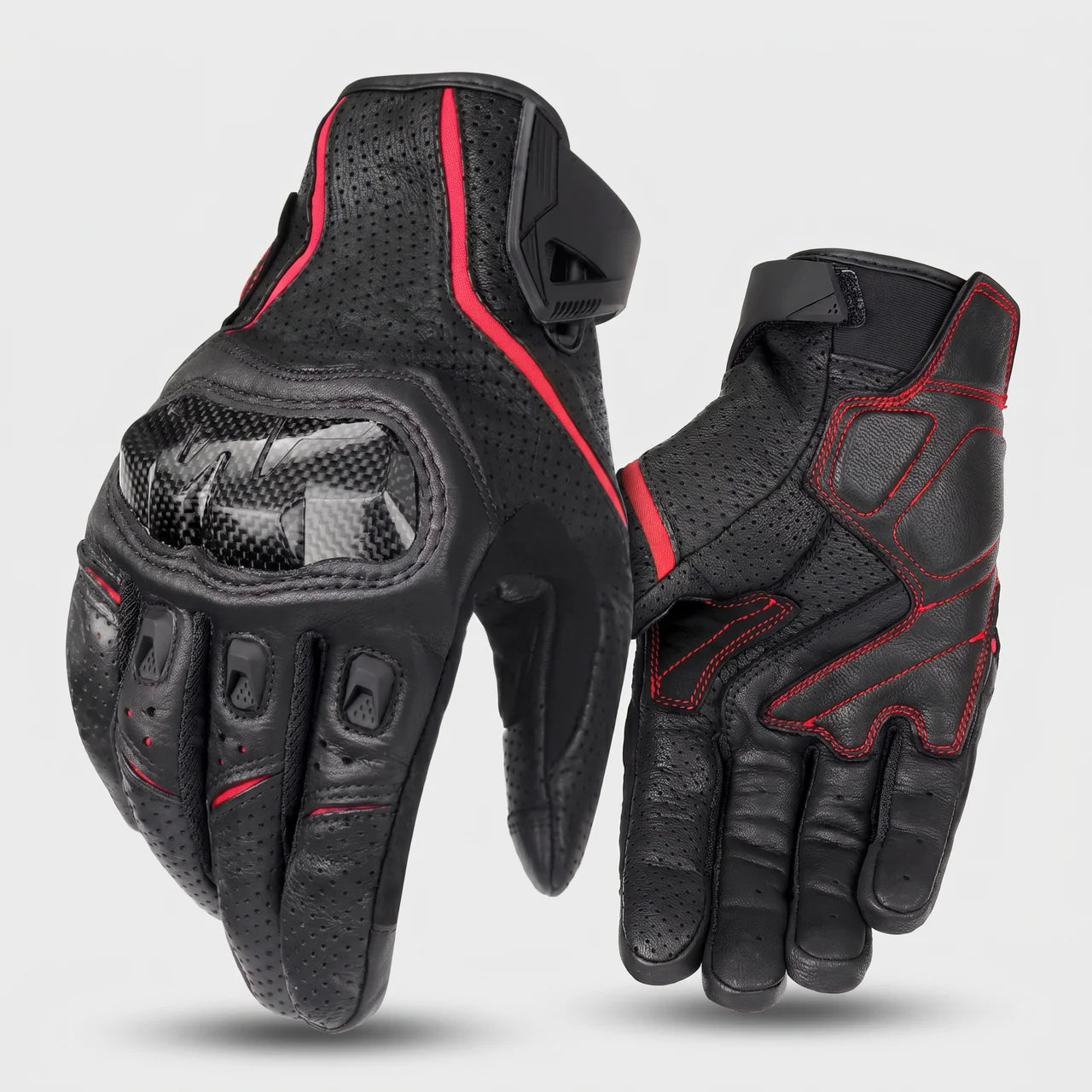 EKON Vented Cowhide Riding Gloves Red