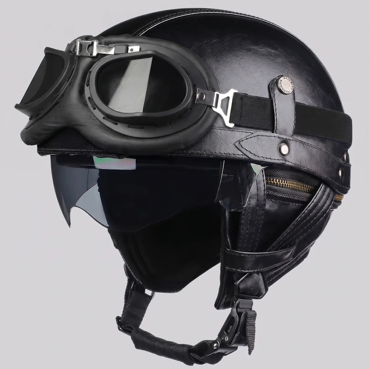 EKON Aviator Visor Half Helmet Black