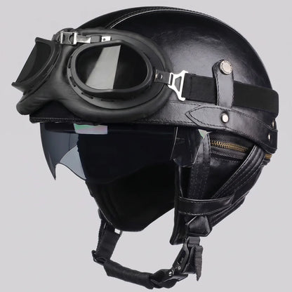 EKON Aviator Visor Half Helmet Black