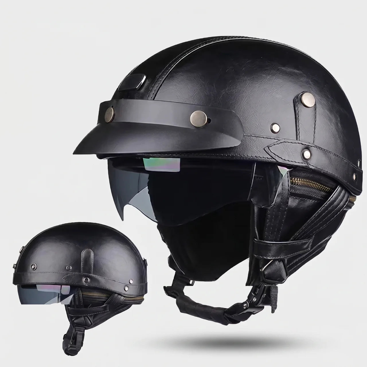EKON Retro Visor Half Helmet Black