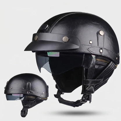 EKON Retro Visor Half Helmet Black
