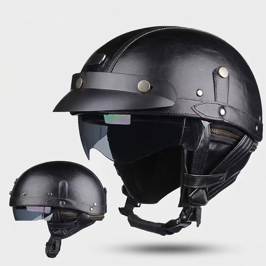 EKON Retro Visor Half Helmet Black