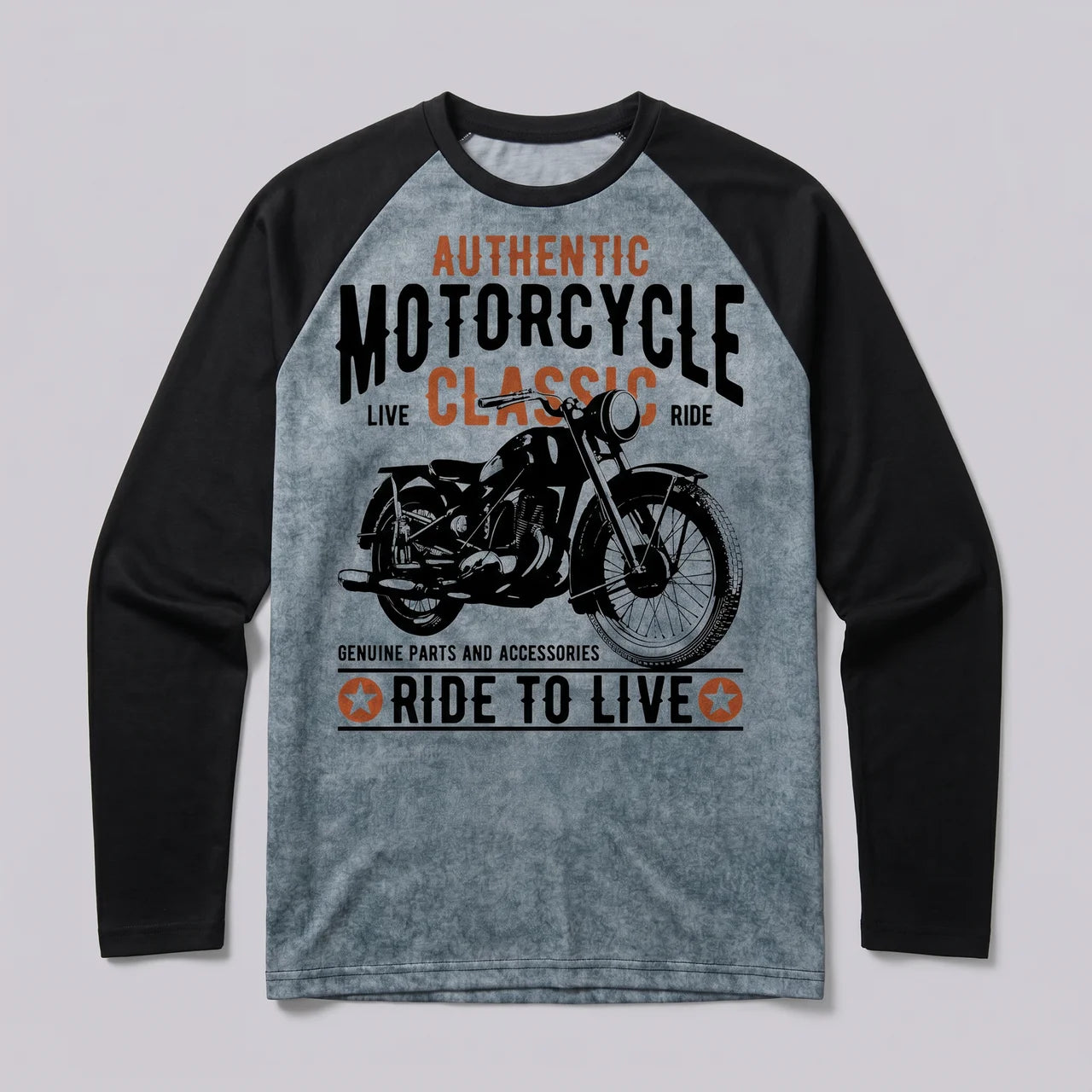 EKON Vintage Moto Long Sleeve Tee Blue