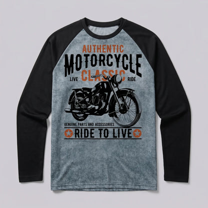 EKON Vintage Moto Long Sleeve Tee Blue