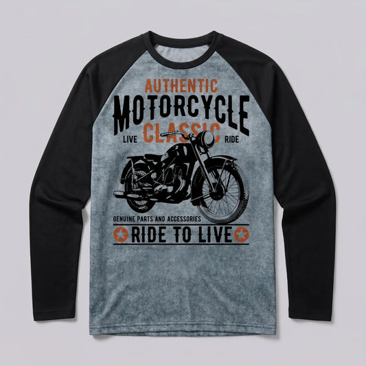 EKON Vintage Moto Long Sleeve Tee Blue